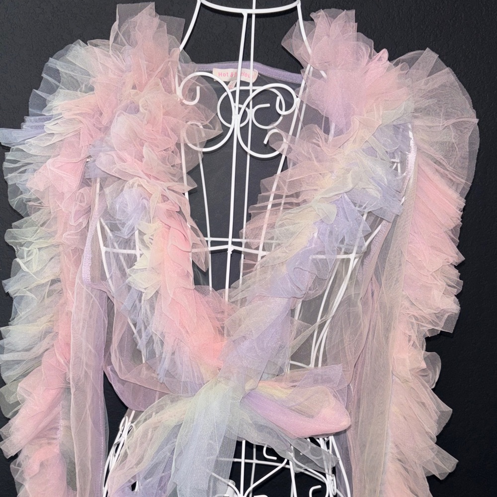 Pastel Pink Tulle Ruffle Wrap - Picture 8 of 8